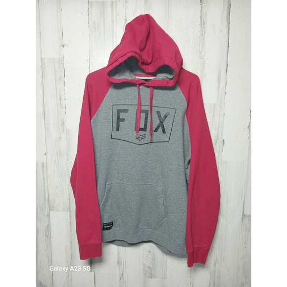 Fox Racing Men's XL Gray and Red Raglan Sleeve Hoodie with Fox Racing Logo's - Picture 1 of 8